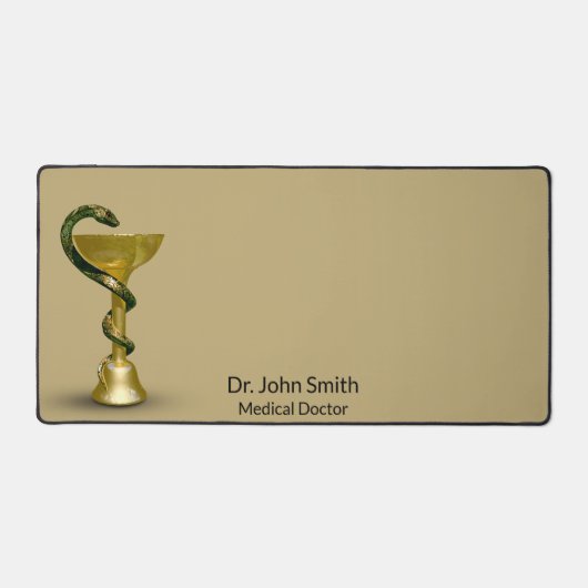 ベージュメディカルボウル衛生的金ゴールドスネークカドゥセウス デスクマット (正面)