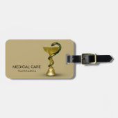 ベージュメディカルボウル衛生的金ゴールドスネークカドゥセウス ラゲッジタグ (正面横)