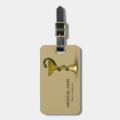 ベージュメディカルボウル衛生的金ゴールドスネークカドゥセウス ラゲッジタグ (正面縦)