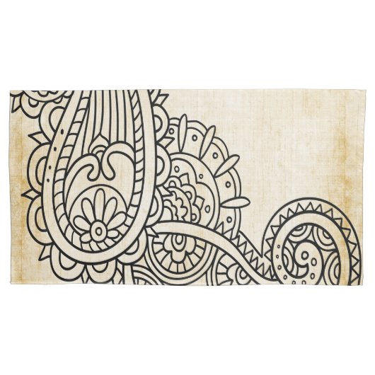 ベージュメーンディモチーフ枕ケース 枕カバー (正面)