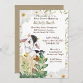 ベージュモダンかわいいフローラファームカウベイビーシャワー 招待状 (正面/裏面)