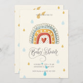 ベージュモダンかわいい虹のベビースシャワー 招待状 (正面/裏面)