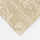 ベージュモダンとクリームフローラダマスクモノグラムの フリースブランケット (角)