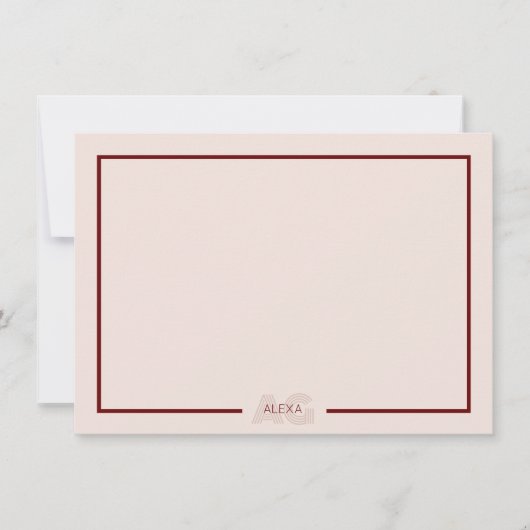 ベージュモダンとワインモノグラム ノートカード (正面)