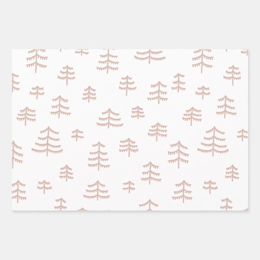 ベージュモダンと白のクリスマスツリースノーフレーク ラッピングペーパーシート (正面3)