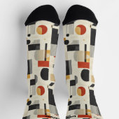 ベージュモダンと赤の抽象芸術パターカスタムン ソックス (上部)