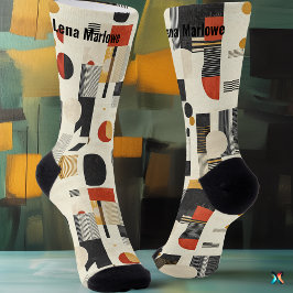 ベージュモダンと赤の抽象芸術パターカスタムン ソックス