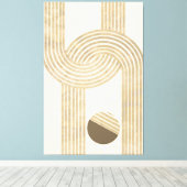 ベージュモダンと黄色のデザインを持つストライプ キャンバスプリント (インサイチュ (ウッドフロア))