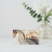 ベージュモダンウォーターエレガントカラーモノグラム 名刺 (スタンド正面)