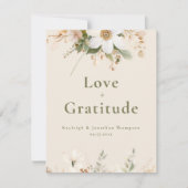 ベージュモダンウォーターフローラ結婚ズ サンキューカード (正面)