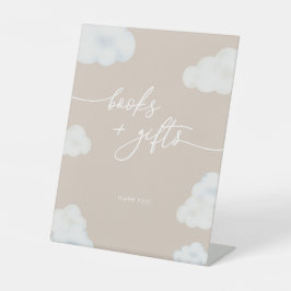 ベージュモダンクラウドベビーシャワーおむつラッフルサイン 台座サイン