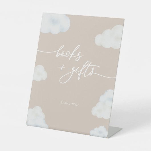ベージュモダンクラウドベビーシャワーおむつラッフルサイン 台座サイン (正面)