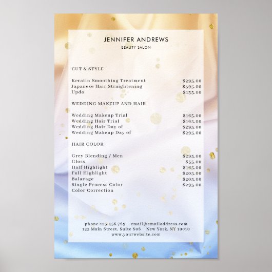 ベージュモダングリッターサロン価格表ポスター ポスター (正面)