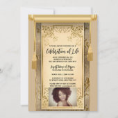 ベージュモダンサテンのスクロール房セピア写真 招待状 (正面)