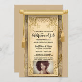 ベージュモダンサテンのスクロール房セピア写真 招待状 (正面/裏面)