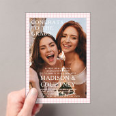 ベージュモダンジンガム写真卒業パーティー アクリル招待状 (インサイチュ (ポータブル))