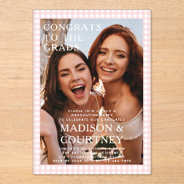 ベージュモダンジンガム写真卒業パーティー アクリル招待状