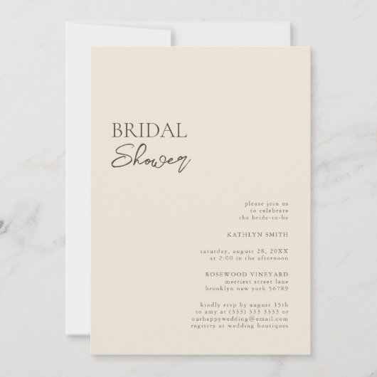 ベージュモダンスお洒落クリプトブライダルシャワー 招待状 (正面)