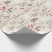 ベージュモダンタンレッドクリスマスホリデー ラッピングペーパー (角)