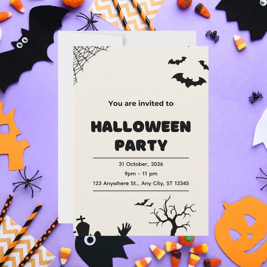 ベージュモダンハローウィンパーティ 招待状