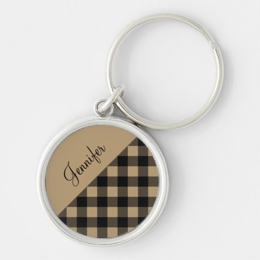ベージュモダンバッファロープレイドチェックパターン名 キーホルダー (正面)