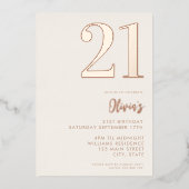 ベージュモダンバラ金ゴールドエレガント21歳の誕生日 箔招待状 (正面)