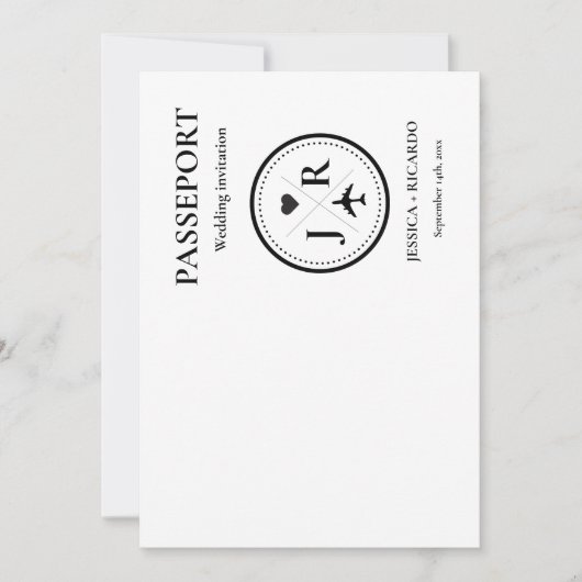 ベージュモダンパスポートモノグラム結婚式招待状 招待状 (正面)