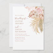 ベージュモダンパンパスグラスフローラ結婚ズ 招待状 (正面)