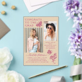 ベージュモダンピンクバタフライ写真卒業パーティー アクリル招待状 (インサイチュ (ウェディング))