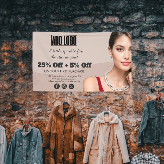 ベージュモダンファッションジュエリービジネスロゴ 横断幕