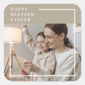 ベージュモダンファミリー写真 | Happy 賛美 Easter スクエアシール (正面)