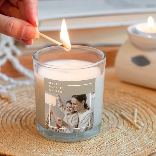 ベージュモダンファミリー写真 | Happy 賛美 Easter スクエアシール