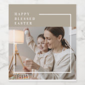 ベージュモダンファミリー写真 | Happy 賛美 Easter ワインラベル (シングルラベル)