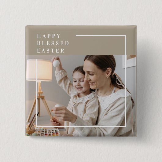 ベージュモダンファミリー写真 | Happy 賛美 Easter 缶バッジ (正面)