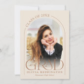 ベージュモダンフォトアーチ卒業ミニマルパーティー 招待状 (正面)