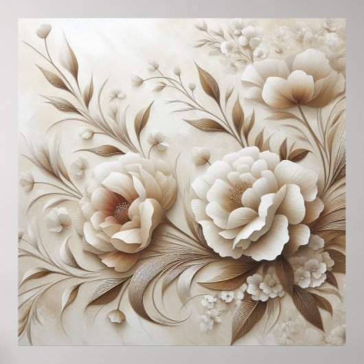 ベージュモダンフラワーズポスター22 ポスター (正面)