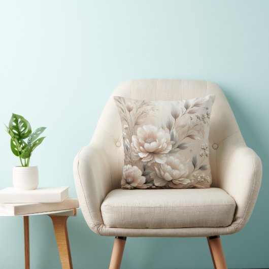 ベージュモダンフラワーポスター8 クッション (椅子)