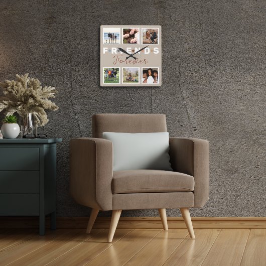 ベージュモダンフレンズ永遠の切手スタイルP スクエア壁時計