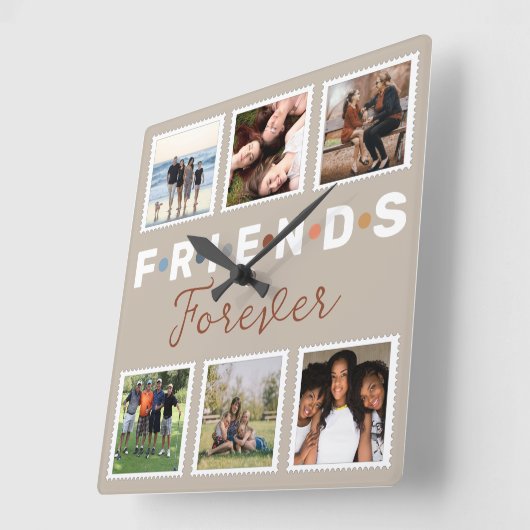 ベージュモダンフレンズ永遠の切手スタイルP スクエア壁時計 (傾斜)