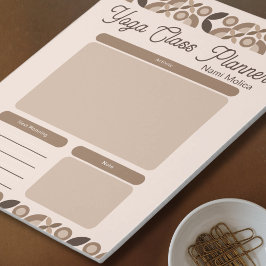 ベージュモダンブラウンパターンヨガクラスプランナー ノートパッド