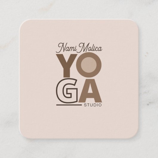 ベージュモダンブラウンパターンヨガスタジオ スクエア名刺 (正面)
