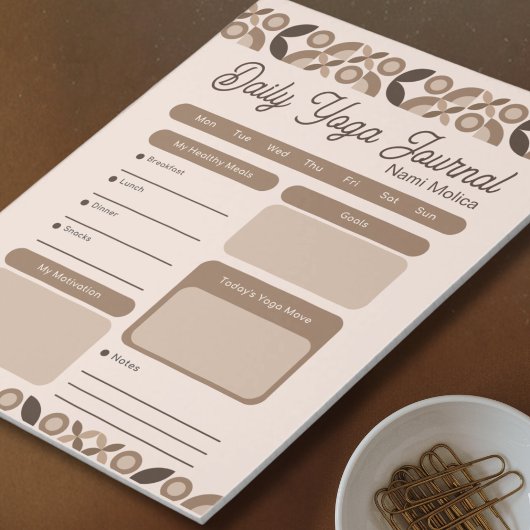 ベージュモダンブラウンパターン日報ヨガジャーナル ノートパッド