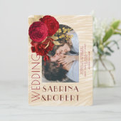 ベージュモダンブルゴーニュフローラアーチ写真結婚の 招待状 (スタンド正面)