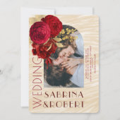 ベージュモダンブルゴーニュフローラアーチ写真結婚の 招待状 (正面)