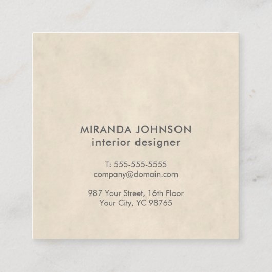 ベージュモダンホワイトレースパターンインテリアデザイナー スクエア名刺 (裏面)