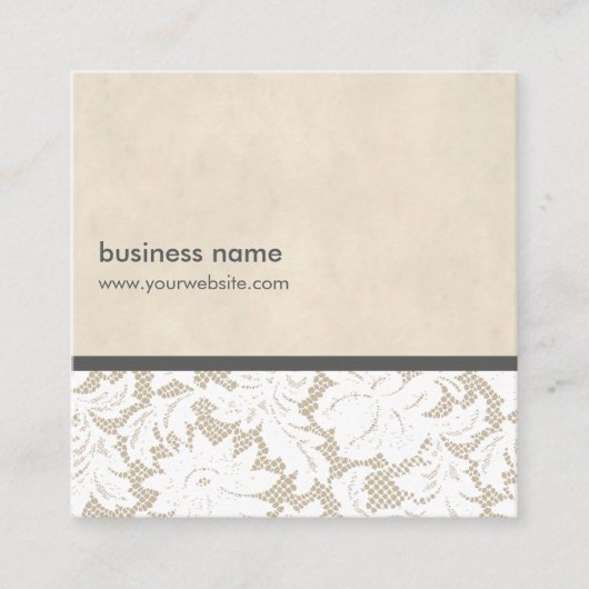 ベージュモダンホワイトレースパターンインテリアデザイナー スクエア名刺 (正面)