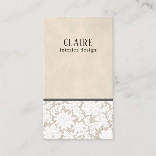 ベージュモダンホワイトレースパターンインテリアデザイナー 名刺 (正面)