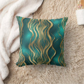 ベージュモダンマーブルスワールターコイズティール(緑がかった色)ブルー クッション (ブランケット)