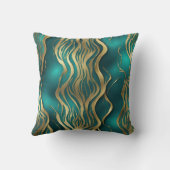 ベージュモダンマーブルスワールターコイズティール(緑がかった色)ブルー クッション (裏面)