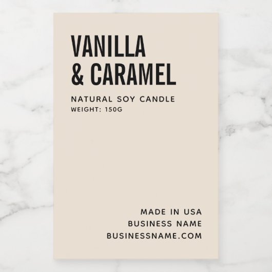 ベージュモダンミニマル大豆蝋燭製品ラベル フードラベル (シングルラベル)